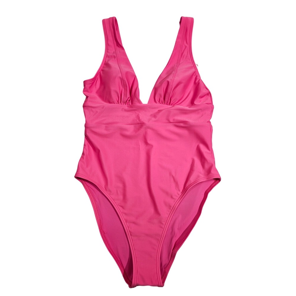 Quince One Piece Swimsuit Women M Italian Plunge Pink V-Neck Sustainable New